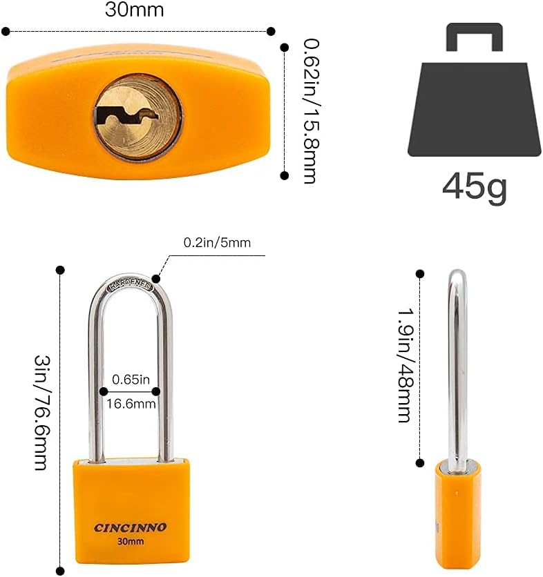 CINCINNO 1-3/16 in. Small Aluminum Key Lock，Keyed Alike Padlocks with Long Shackle for School Gym Locker, Toolbox,12 Pack - Image 2