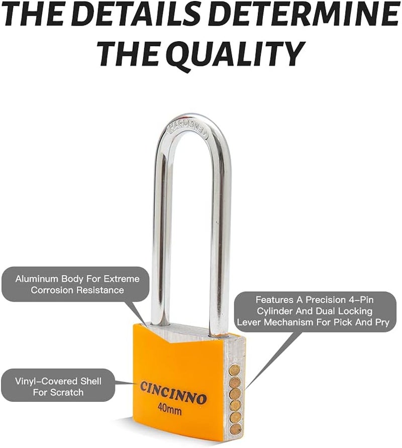 CINCINNO 1-3/16 in. Small Aluminum Key Lock，Keyed Alike Padlocks with Long Shackle for School Gym Locker, Toolbox,12 Pack - Image 3