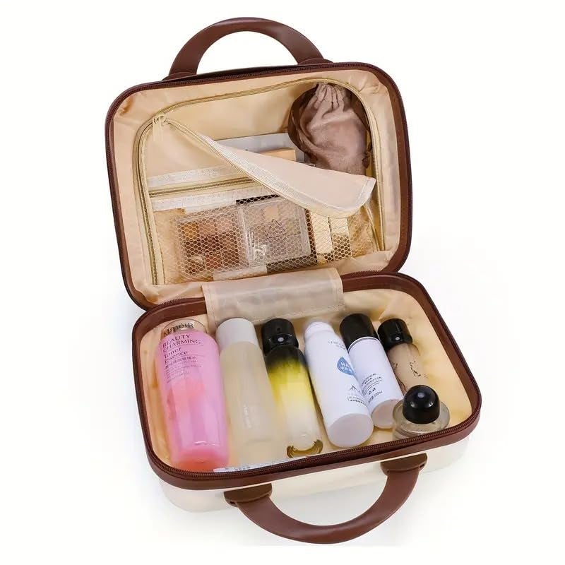 SUNBEET Mini Hard Shell Hard Travel Luggage Makeup Case Small Portable Carrying Case Suitcase Organizer Makeup Storage Box for Women (T-Cream) - Image 4