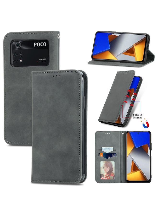 Case For Xiaomi Poco M4 Pro Retro Skin Feel Magnetic Flip Leather Phone Case