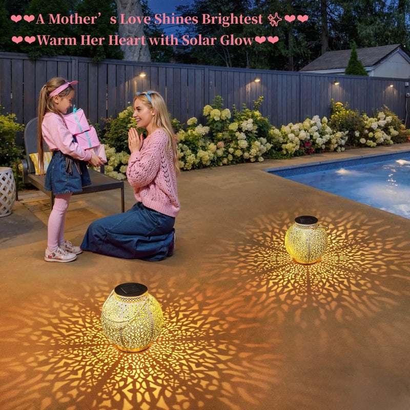 TAKE ME 2 Packs Solar Lanterns Lights Outdoor Waterproof Garden Laterns Metal Retro Lights for Christmas Gifts Mom Wife Grandma Birthday Gifts (White Set of 2) - Image 2
