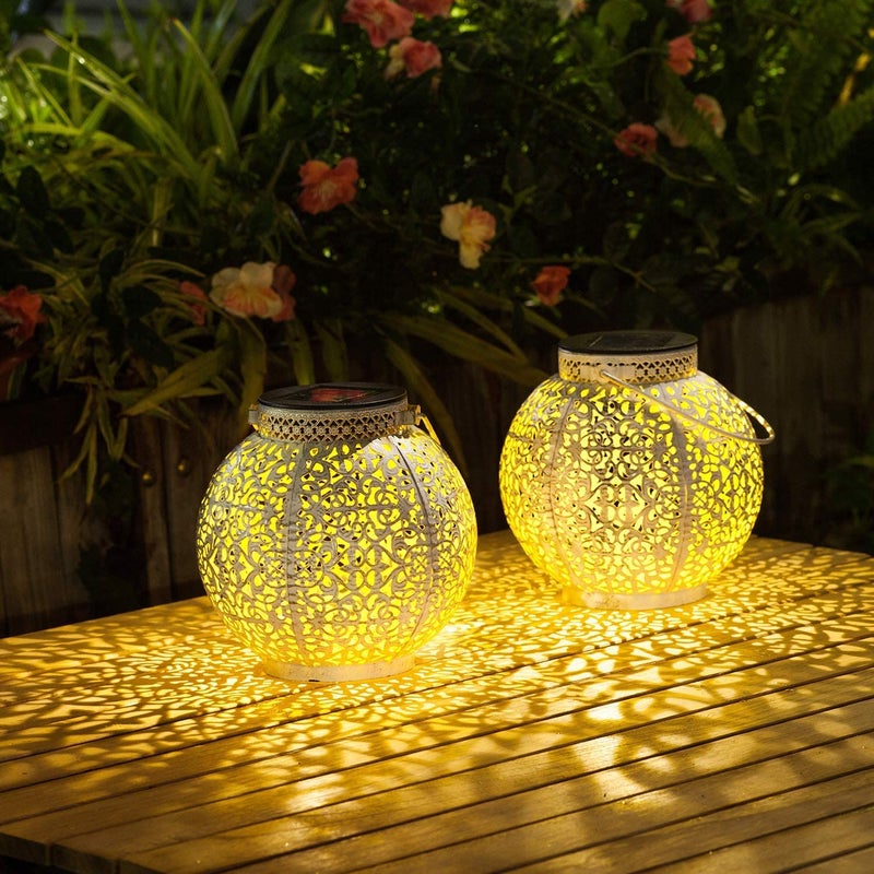 TAKE ME 2 Packs Solar Lanterns Lights Outdoor Waterproof Garden Laterns Metal Retro Lights for Christmas Gifts Mom Wife Grandma Birthday Gifts (White Set of 2) - Image 4