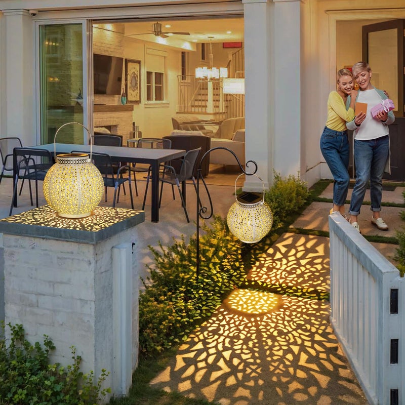 TAKE ME 2 Packs Solar Lanterns Lights Outdoor Waterproof Garden Laterns Metal Retro Lights for Christmas Gifts Mom Wife Grandma Birthday Gifts (White Set of 2) - Image 3