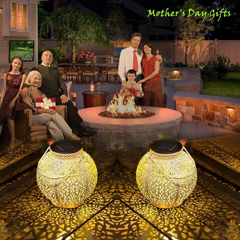 TAKE ME 2 Packs Solar Lanterns Lights Outdoor Waterproof Garden Laterns Metal Retro Lights for Christmas Gifts Mom Wife Grandma Birthday Gifts (White Set of 2) - Image 5