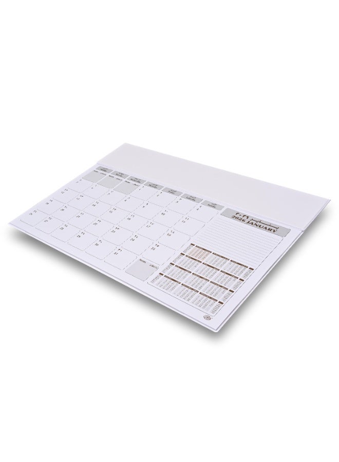 FIS 2026 Year Planner – White PVC Desk Blotter, 490x340mm, 12 Monthly Sheets, Bilingual (English/Arabic), Ideal for Desk Use, Daily Notes & Reminders – FSDK2AE26WH - Image 1