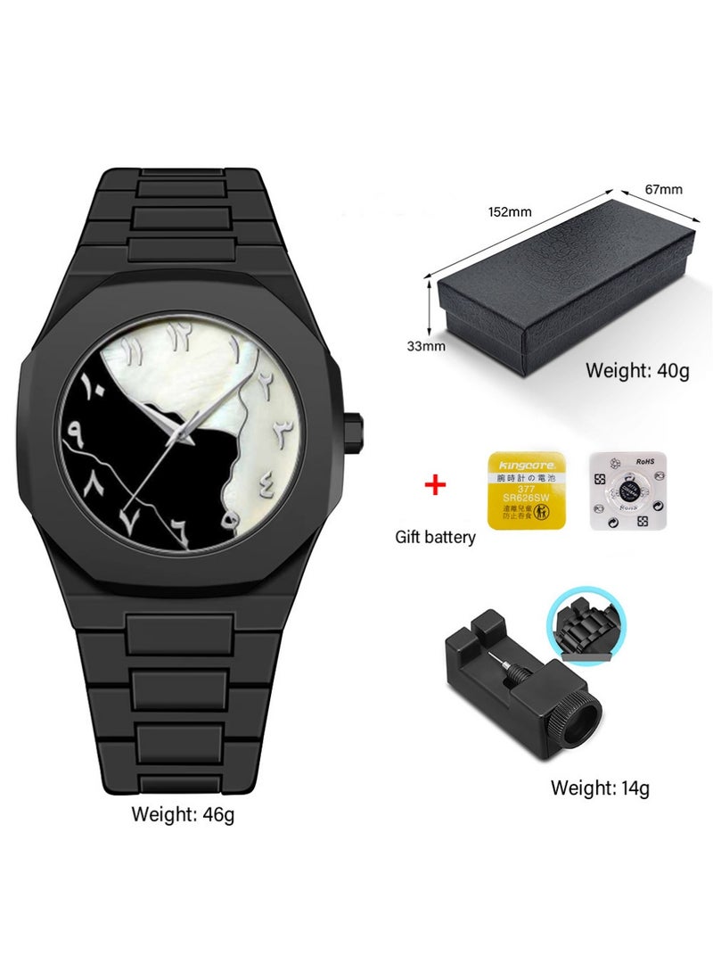 YOUGE Arabic Watch, Black Men's Quartz Watch with Arabic Numerals Dial, Minimalist Octagon Case, 5ATM Waterproof – Perfect Gift for Islamic Watch Enthusiasts - Image 1