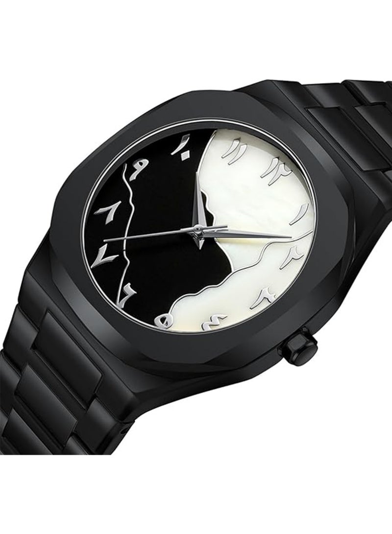 YOUGE Arabic Watch, Black Men's Quartz Watch with Arabic Numerals Dial, Minimalist Octagon Case, 5ATM Waterproof – Perfect Gift for Islamic Watch Enthusiasts - Image 2