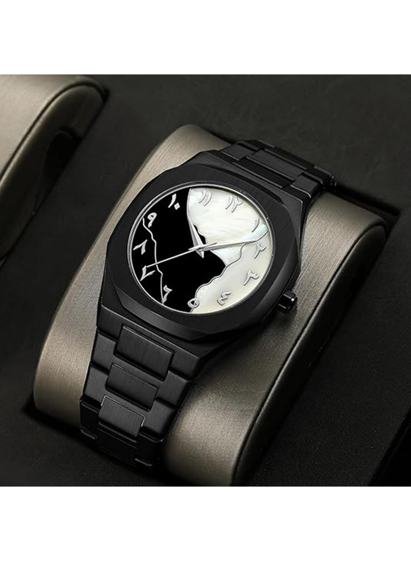 YOUGE Arabic Watch, Black Men's Quartz Watch with Arabic Numerals Dial, Minimalist Octagon Case, 5ATM Waterproof – Perfect Gift for Islamic Watch Enthusiasts - Image 5
