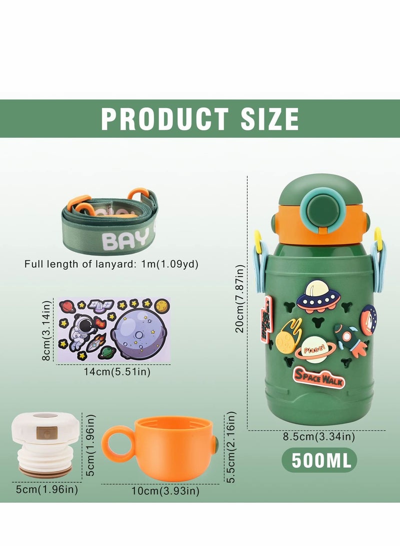 SYOSI Stainless Steel Water Bottle with Straw Lid,500ml Vacuum Insulated Metal Water Bottle, Green Space Reusable Double Walled Leak Proof Sports Water Bottle, Flask for Hot Cold Drinks, for Girls Boys Kids - Image 2