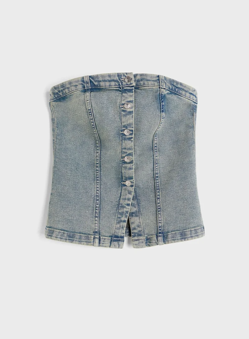 H&M Bardot Denim Crop Top