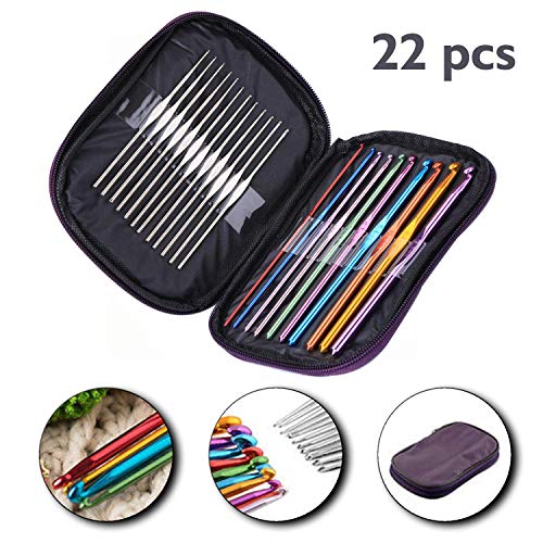 Naitik Creation 22 Pcs Aluminium Crochet Hooks Needle Knitting Needles Set with Purple Case for Beginners, 22 Pieces, Multicolor - Image 2