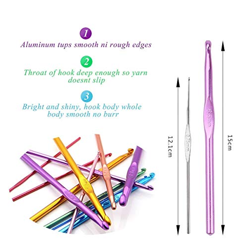 Naitik Creation 22 Pcs Aluminium Crochet Hooks Needle Knitting Needles Set with Purple Case for Beginners, 22 Pieces, Multicolor - Image 5