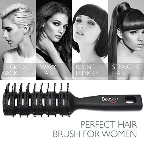 Baasha Hair Brush, Vented Brush for Blow Drying, Mens Short Hair Brush with Ball Tipped Bristles, Best for Wet or Dry Hair - Black - Image 5