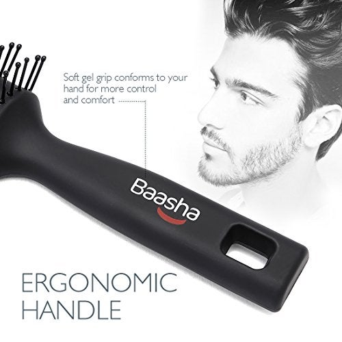 Baasha Hair Brush, Vented Brush for Blow Drying, Mens Short Hair Brush with Ball Tipped Bristles, Best for Wet or Dry Hair - Black - Image 3