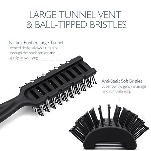 Baasha Hair Brush, Vented Brush for Blow Drying, Mens Short Hair Brush with Ball Tipped Bristles, Best for Wet or Dry Hair - Black - Image 2