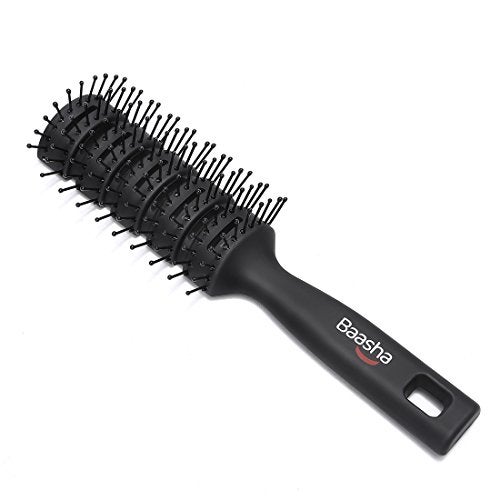 Baasha Hair Brush, Vented Brush for Blow Drying, Mens Short Hair Brush with Ball Tipped Bristles, Best for Wet or Dry Hair - Black - Image 1