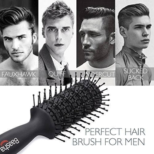 Baasha Hair Brush, Vented Brush for Blow Drying, Mens Short Hair Brush with Ball Tipped Bristles, Best for Wet or Dry Hair - Black - Image 4
