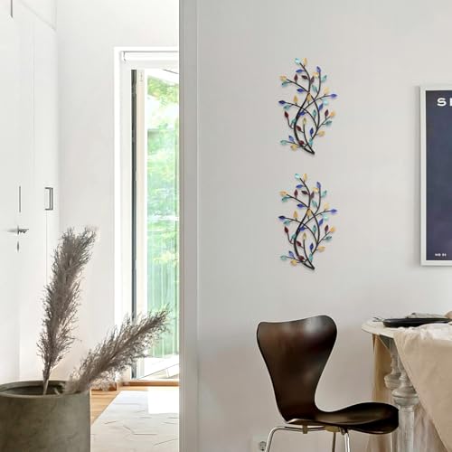 Meltset Metal Tree Leaf Wall Decor, Vine Olive Leaf Branch Wall Art, Wrought Iron Scroll Artwork, Decorative Wall Sculptures Above The Bed, Living Room, Hallway, Indoor and Outdoor（S/Blue） - Image 2