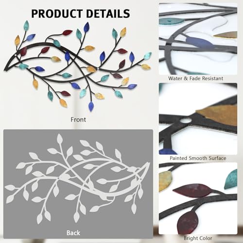 Meltset Metal Tree Leaf Wall Decor, Vine Olive Leaf Branch Wall Art, Wrought Iron Scroll Artwork, Decorative Wall Sculptures Above The Bed, Living Room, Hallway, Indoor and Outdoor（S/Blue） - Image 4