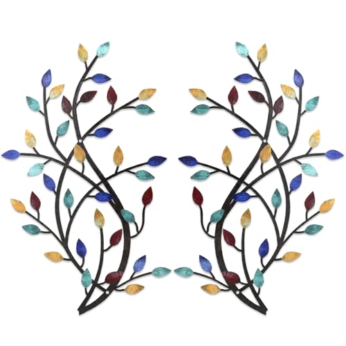Meltset Metal Tree Leaf Wall Decor, Vine Olive Leaf Branch Wall Art, Wrought Iron Scroll Artwork, Decorative Wall Sculptures Above The Bed, Living Room, Hallway, Indoor and Outdoor（S/Blue） - Image 1