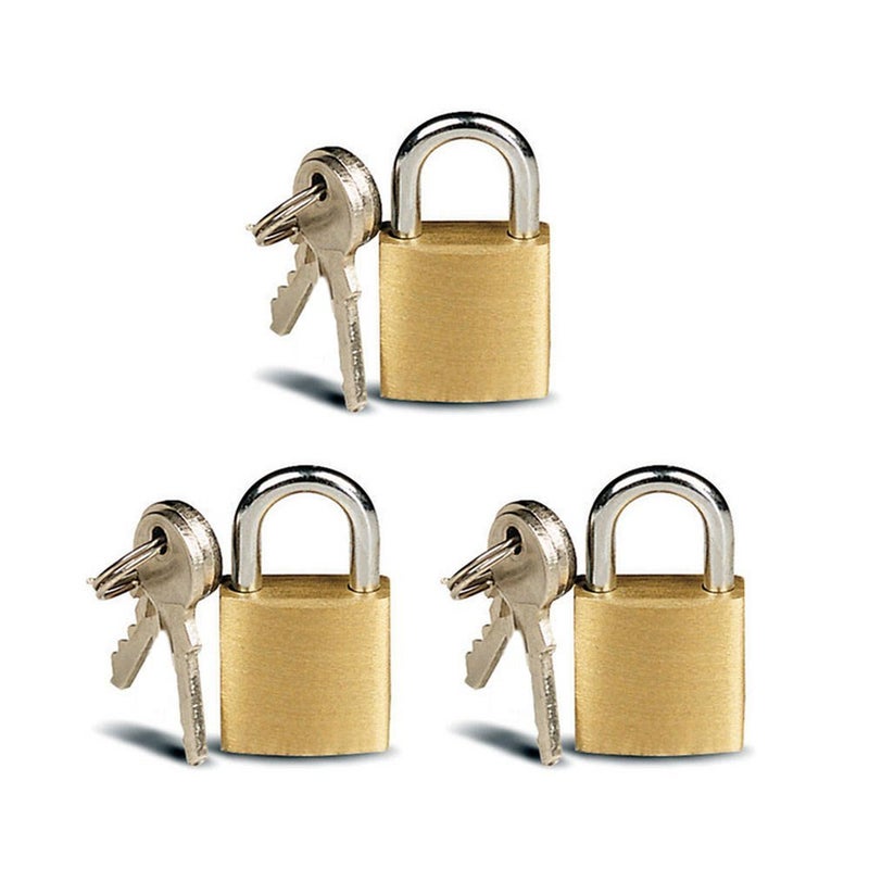 ATB 3 Pc Small Metal Padlock Solid Brass Luggage Backpack Diary Jewelry Box Lock with Key