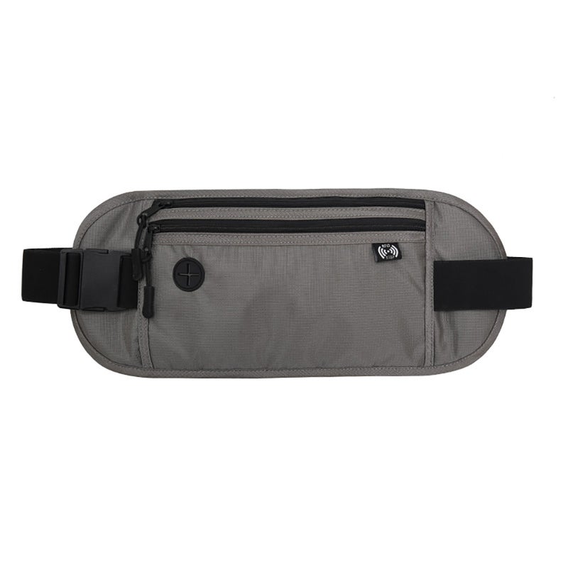 Waist Pack Light Grey Water-repellent Fabric - Two-layer Zipper Design Waist Bag with Breathable Mesh Earphone Hole for Running Hiking Cycling Travel Outdoor Activities - Image 2
