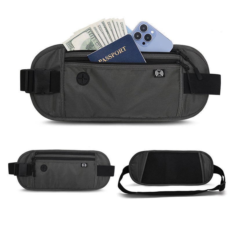 Waist Pack Light Grey Water-repellent Fabric - Two-layer Zipper Design Waist Bag with Breathable Mesh Earphone Hole for Running Hiking Cycling Travel Outdoor Activities - Image 5