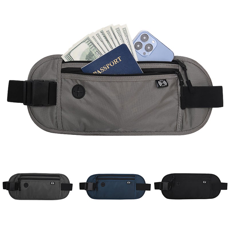 Waist Pack Light Grey Water-repellent Fabric - Two-layer Zipper Design Waist Bag with Breathable Mesh Earphone Hole for Running Hiking Cycling Travel Outdoor Activities - Image 1