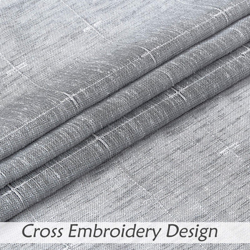 Central Park Central Park Gray Waterfall Valance Window Curtain Linen Texture White GEO Embroidery Rod Pocket for Living and Bedroom Semi Sheer Kitchen Curtain  56""x38""  1 Piece  - Image 4