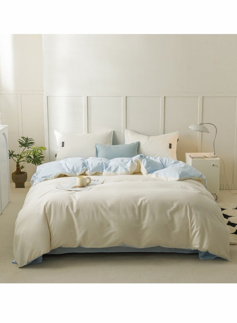 Rewell This Bedding Set Features a Minimalist Style Perfect for Room Décor. It Is Washable and Includes One Duvet Cover (220*240 Cm), One Sheet (230*245 Cm), And Two Pillowcases (48*74 Cm). Available in White and Blue. - Image 1