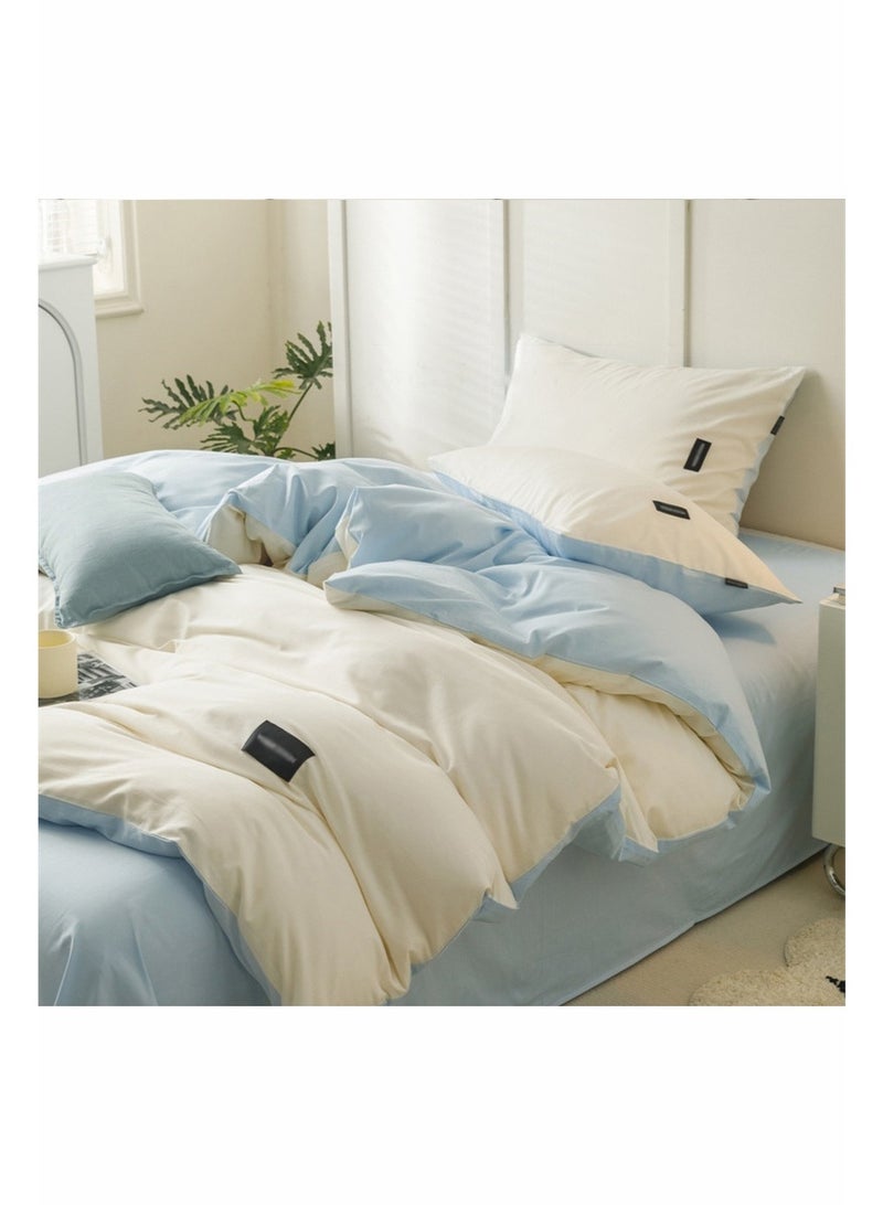 Rewell This Bedding Set Features a Minimalist Style Perfect for Room Décor. It Is Washable and Includes One Duvet Cover (220*240 Cm), One Sheet (230*245 Cm), And Two Pillowcases (48*74 Cm). Available in White and Blue. - Image 4