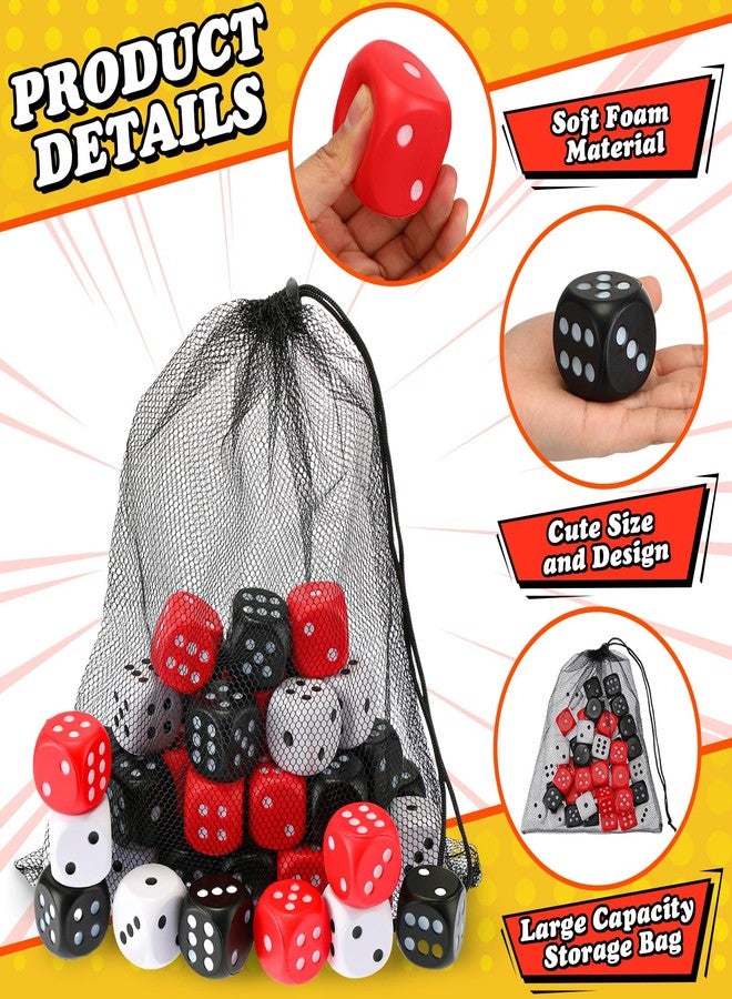 RoundFunny 48 Pcs Foam Dice Stress Ball 1.57 Inch Fake Soft Slow Dot Stress Anxiety Relief Dice Toys for Kids Adults Board Game Casino Decoration Party Toy Favors Supplies (Black, White and Red) - Image 2