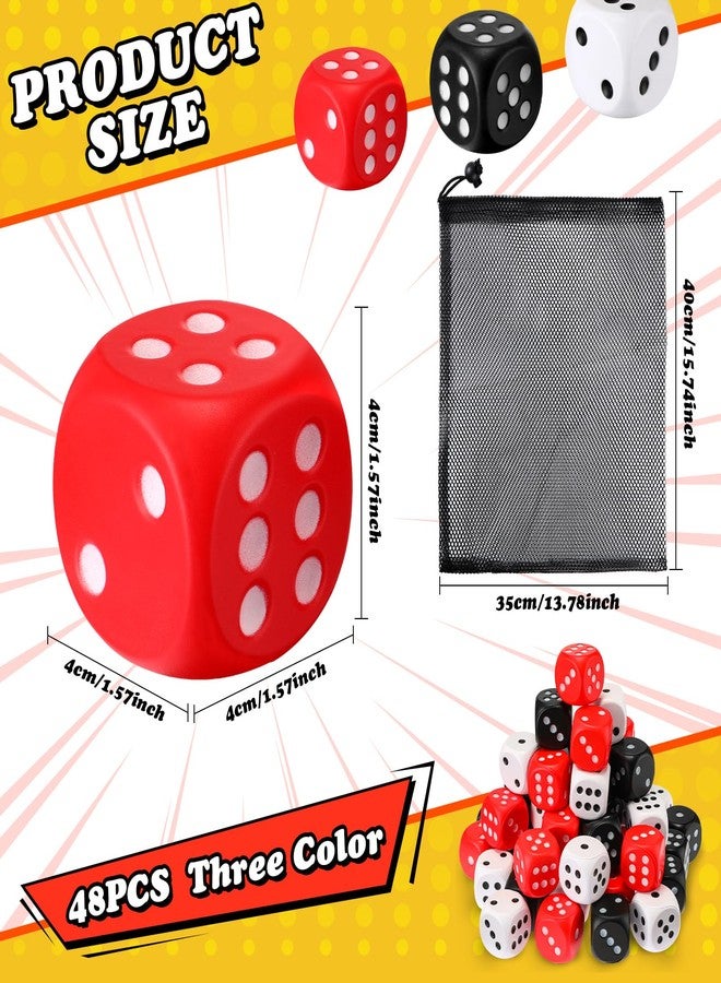 RoundFunny 48 Pcs Foam Dice Stress Ball 1.57 Inch Fake Soft Slow Dot Stress Anxiety Relief Dice Toys for Kids Adults Board Game Casino Decoration Party Toy Favors Supplies (Black, White and Red) - Image 3