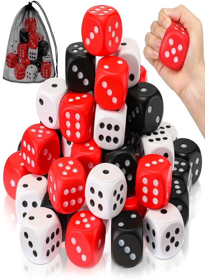 RoundFunny 48 Pcs Foam Dice Stress Ball 1.57 Inch Fake Soft Slow Dot Stress Anxiety Relief Dice Toys for Kids Adults Board Game Casino Decoration Party Toy Favors Supplies (Black, White and Red) - Image 1