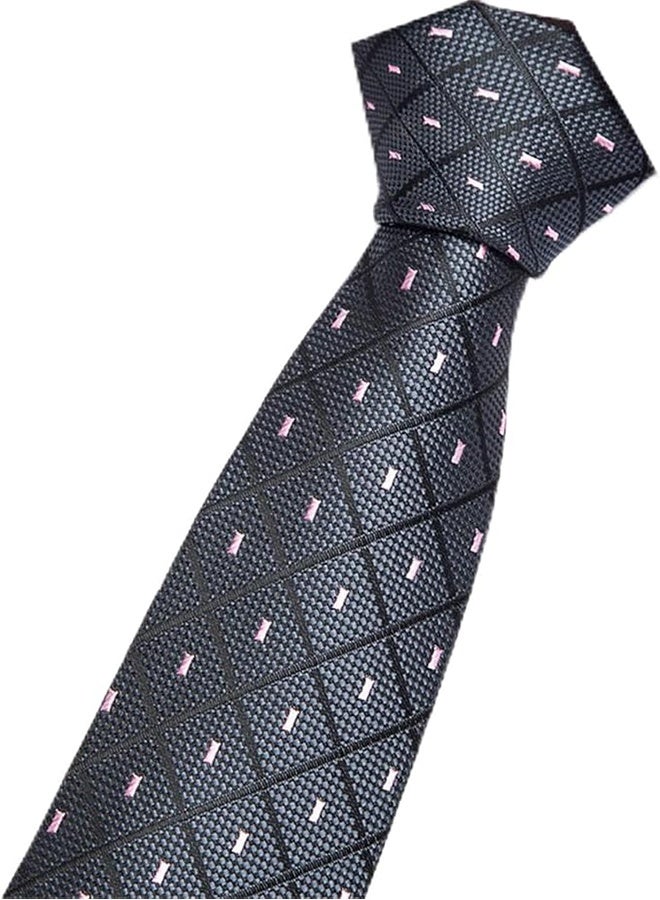Happy D Men's Formal Necktie, Classic Checkered Pattern Design for Weddings & Formal Events, Elegant Textured Fabric Ties for Shirt and Suit-Black - Image 3