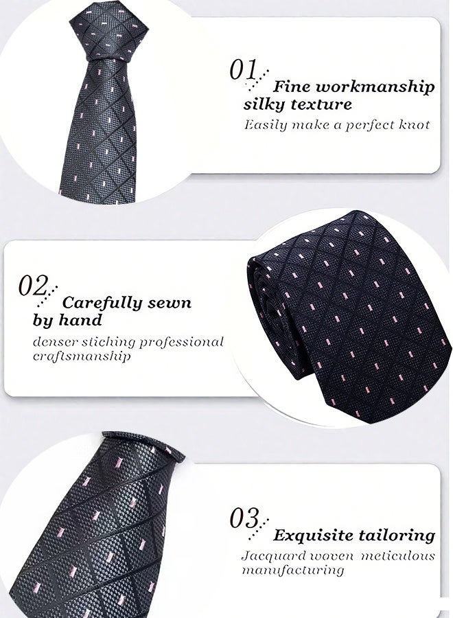Happy D Men's Formal Necktie, Classic Checkered Pattern Design for Weddings & Formal Events, Elegant Textured Fabric Ties for Shirt and Suit-Black - Image 5