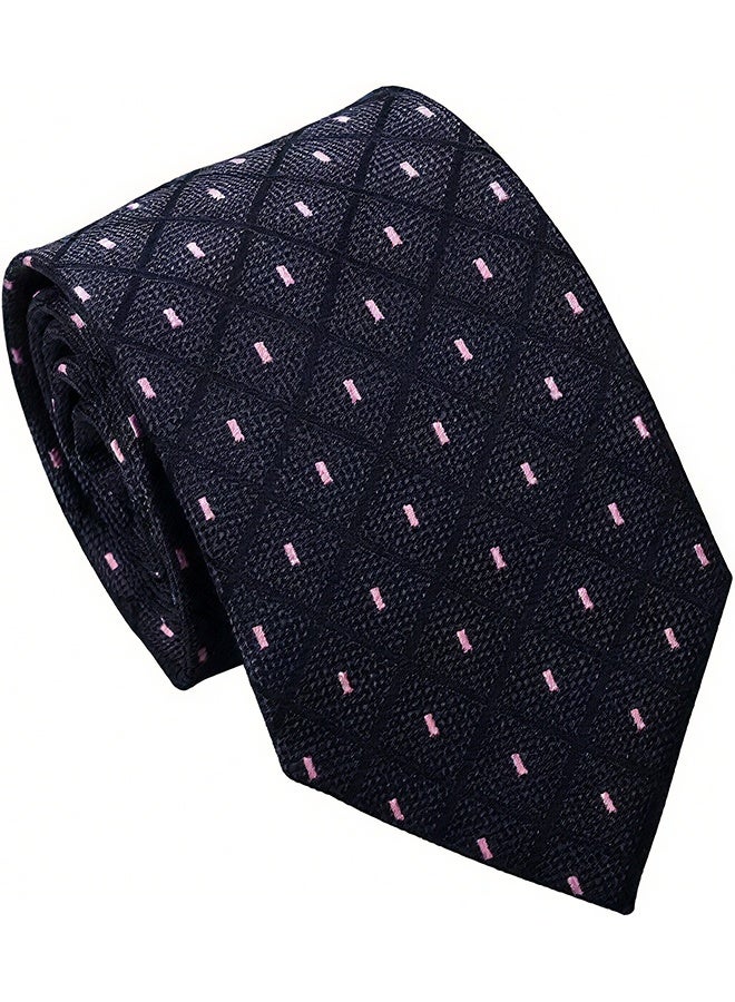Happy D Men's Formal Necktie, Classic Checkered Pattern Design for Weddings & Formal Events, Elegant Textured Fabric Ties for Shirt and Suit-Black - Image 2