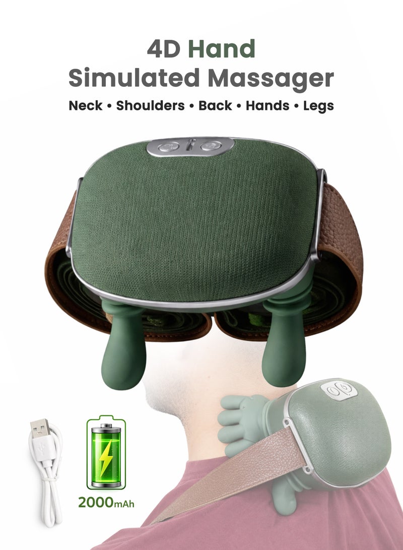 Toshionics Neck and Shoulder Massager 4D Deep Kneading With Dual Heat Cordless Rechargeable Soft Silicone Heads For Back Arms Legs Calves Olive Green - Image 1
