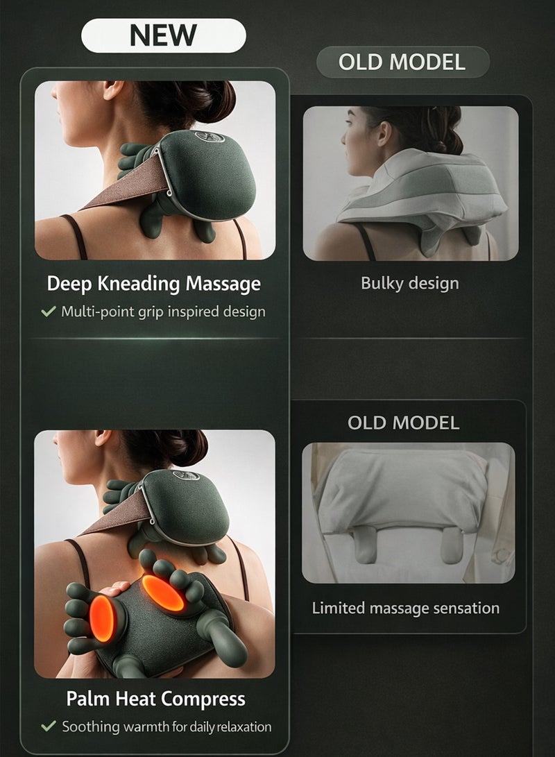 Toshionics Neck and Shoulder Massager 4D Deep Kneading With Dual Heat Cordless Rechargeable Soft Silicone Heads For Back Arms Legs Calves Olive Green - Image 5