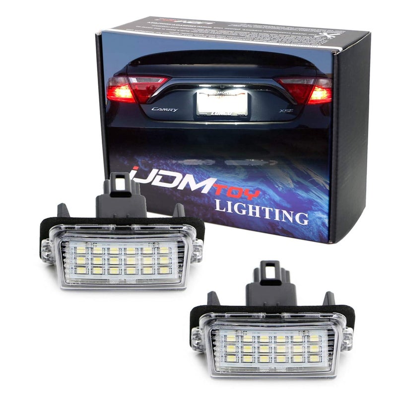 iJDMTOY Xenon White Full LED License Plate Light Kit Compatible With Toyota Camry Highlander Prius C Avalon Yaris By 18SMD White LEDs  Canbus Error Free
