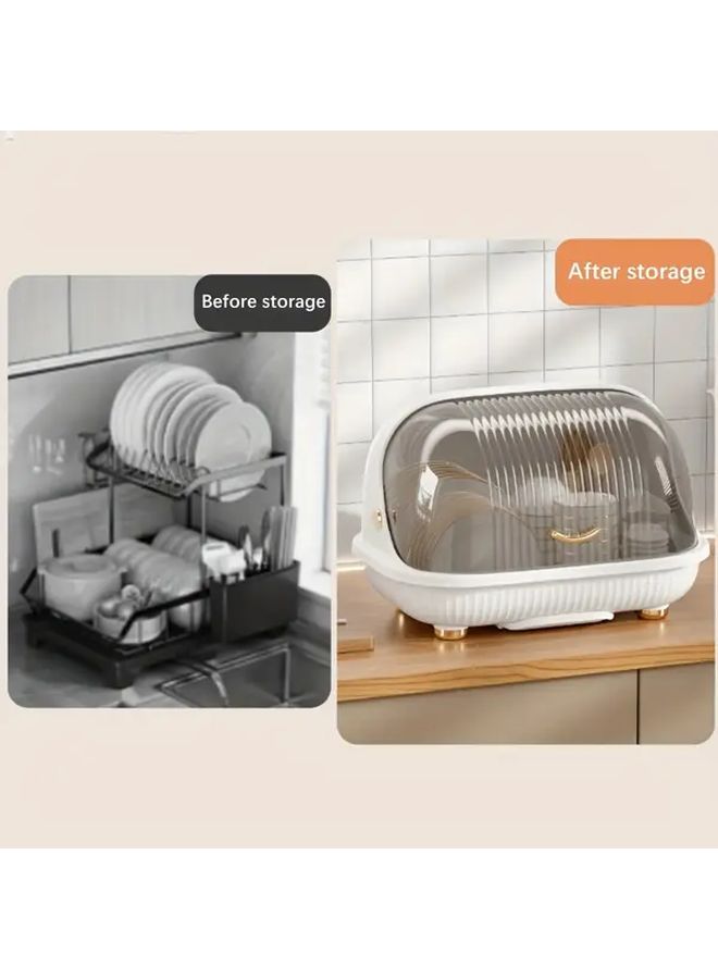 White Compact Dish Rack With Cutting Board Slot Efficient Drainage Space Saving - Image 4