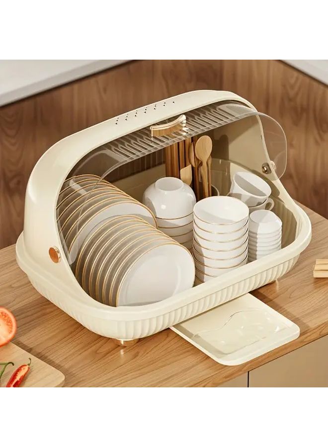 White Compact Dish Rack With Cutting Board Slot Efficient Drainage Space Saving - Image 1