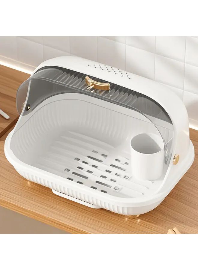 White Compact Dish Rack With Cutting Board Slot Efficient Drainage Space Saving - Image 5