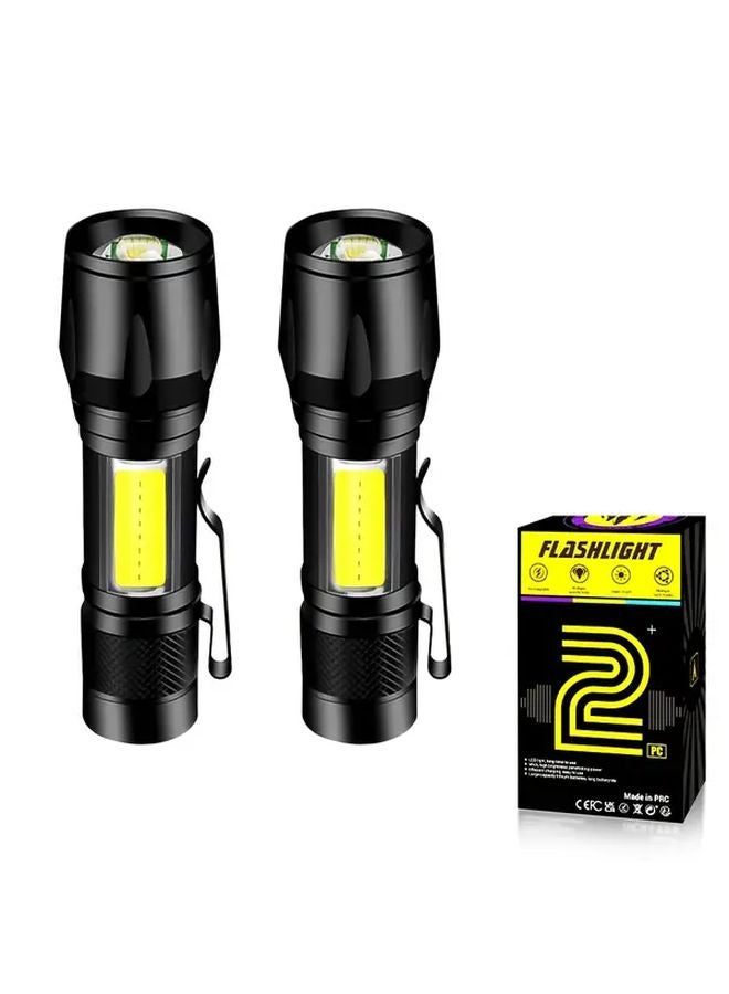 2pcs High Brightness Mini COB Flashlight Rechargeable Portable For Camping Cycling - Image 1