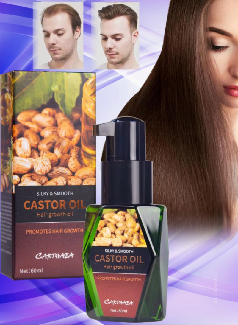 Carthaea 60ml Castor Oil Hair Growth Oil Silky and Smooth Castor Oil for Hair Growth Eyebrows and Eyelashes Growth Skin and Nails Repair Damaged Hair Follicles Moisturizing Hydrating Nourishing Hair Oil - Image 1