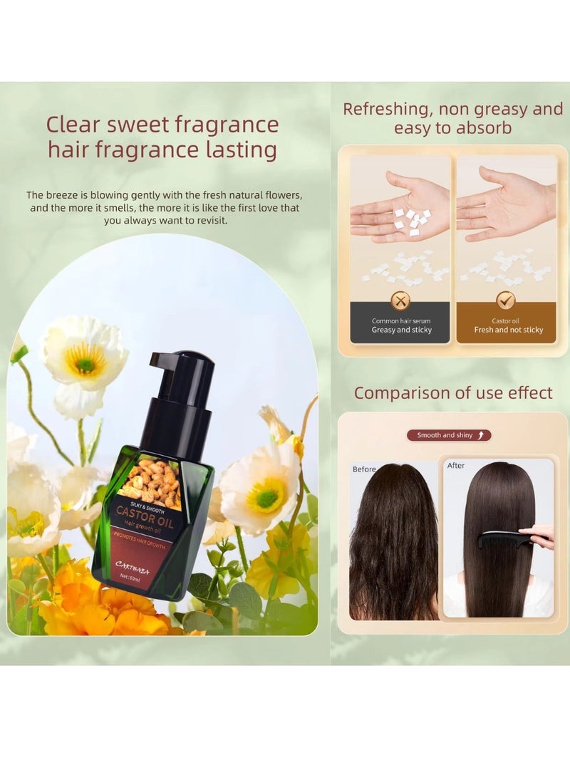 Carthaea 60ml Castor Oil Hair Growth Oil Silky and Smooth Castor Oil for Hair Growth Eyebrows and Eyelashes Growth Skin and Nails Repair Damaged Hair Follicles Moisturizing Hydrating Nourishing Hair Oil - Image 2
