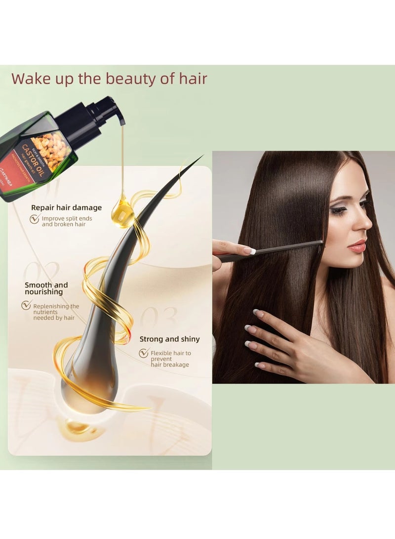 Carthaea 60ml Castor Oil Hair Growth Oil Silky and Smooth Castor Oil for Hair Growth Eyebrows and Eyelashes Growth Skin and Nails Repair Damaged Hair Follicles Moisturizing Hydrating Nourishing Hair Oil - Image 3