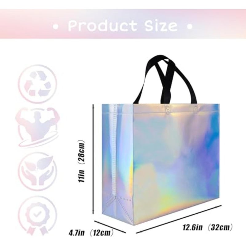 10 Pcs Gift Bags with Black Handles, 33x11x27cm Iridescent Non-Woven Reusable Holographic Goodie Bags Bulk with Sturdy Base for Birthdays, Weddings, Christmas, Eid, Party Favors and Shopping - Image 5