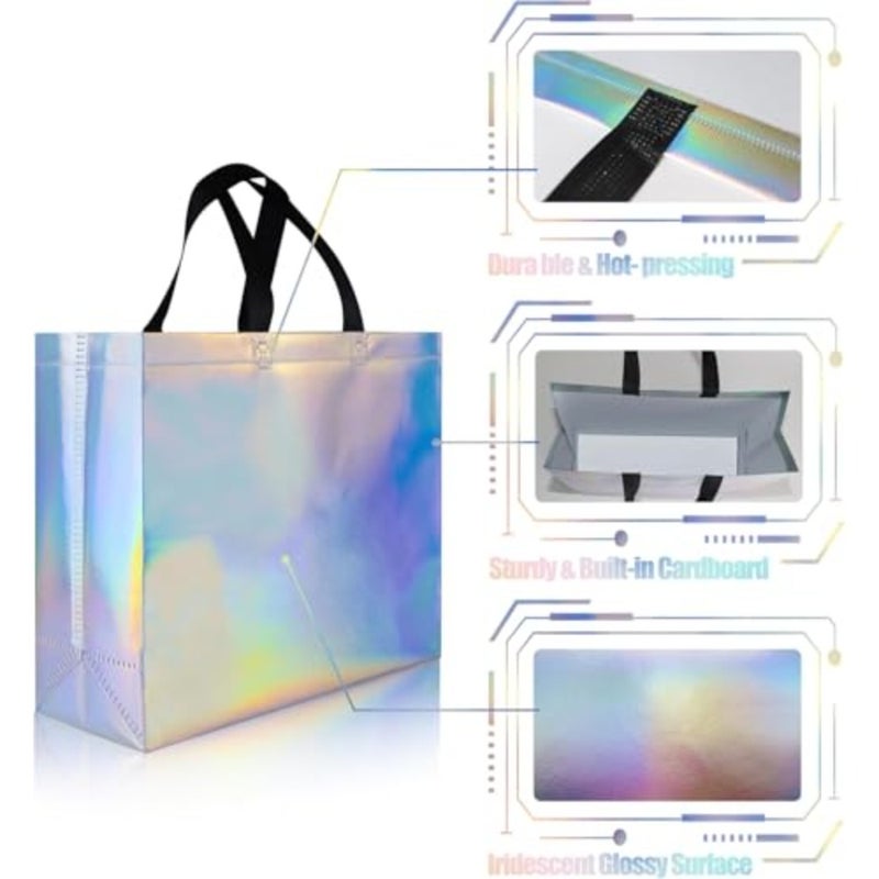 10 Pcs Gift Bags with Black Handles, 33x11x27cm Iridescent Non-Woven Reusable Holographic Goodie Bags Bulk with Sturdy Base for Birthdays, Weddings, Christmas, Eid, Party Favors and Shopping - Image 4