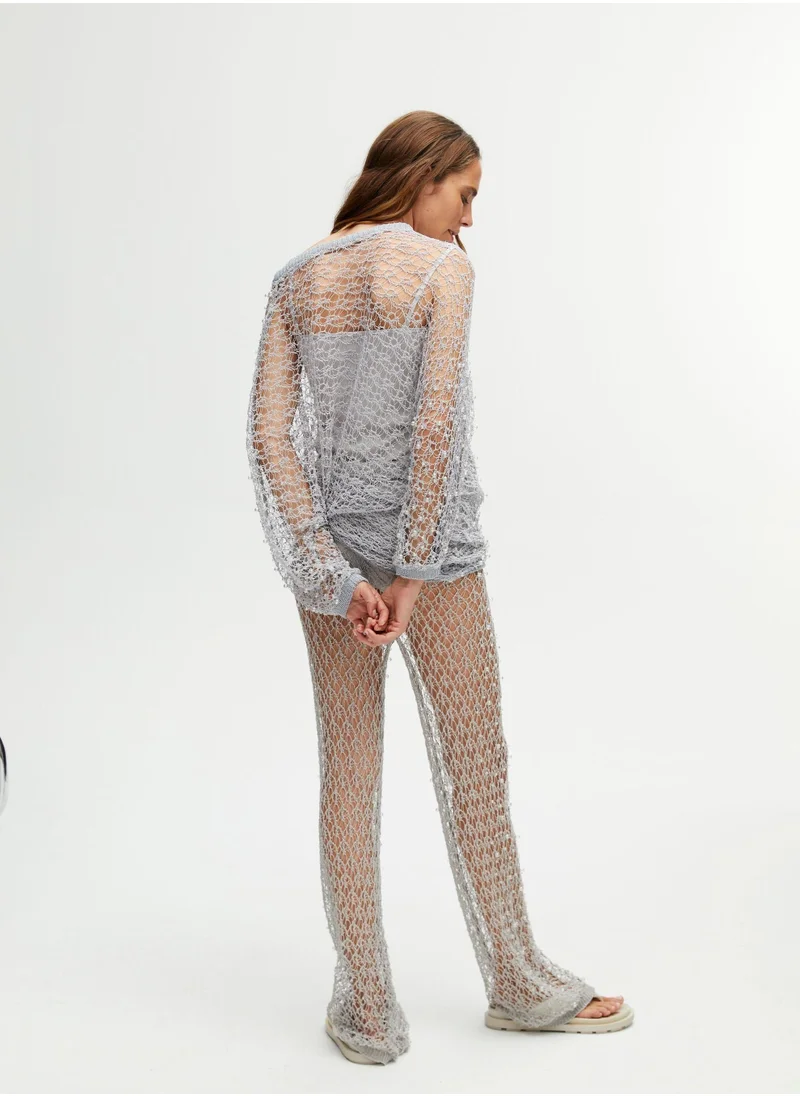 نوكتورن Pearl Detailed Mesh Knitwear